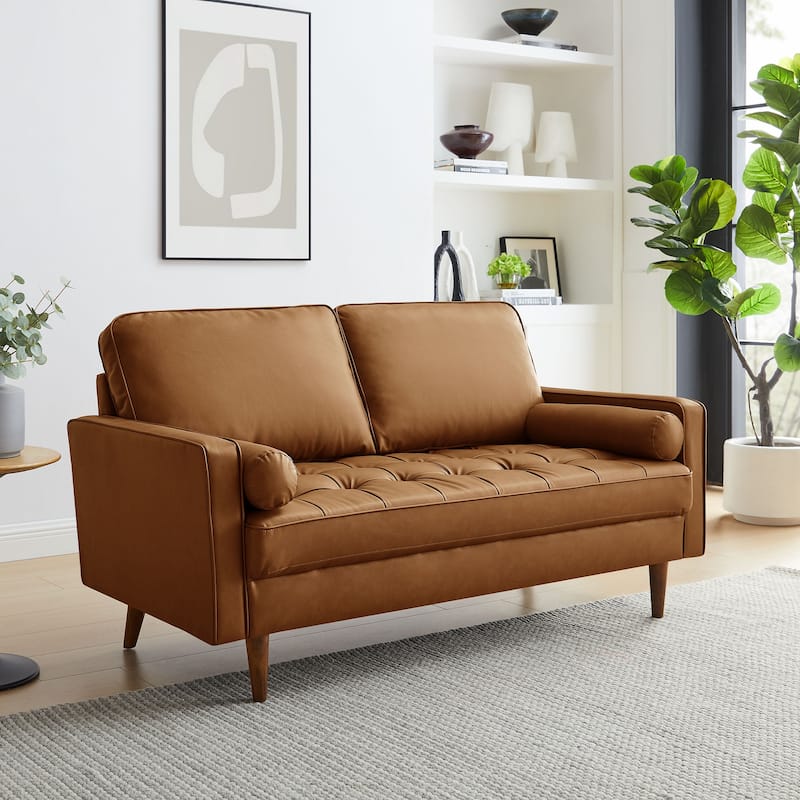 Valour Tufted Vegan Leather Loveseat - Tan