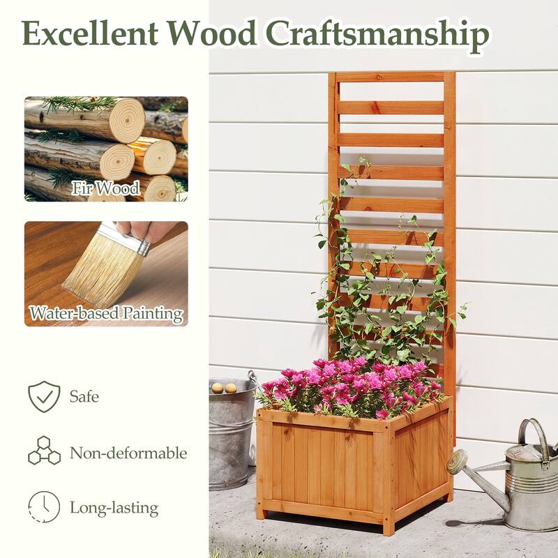 Gymax 2PCS 48'' Wood Raised Garden Bed w/Trellis Drainage Holes & Gaps