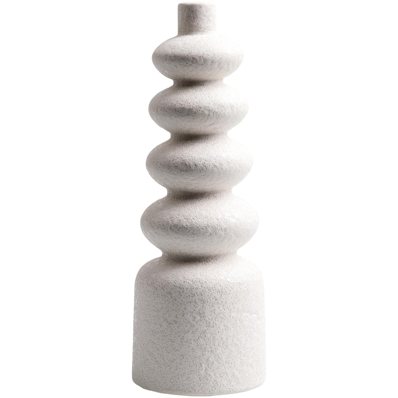 Ambrosis Modern Stacked Ceramic Tall Vase - 10"H x 3"W x 3"D - White