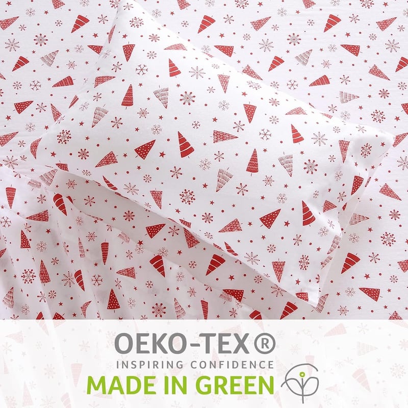 Christmas Red Snowflake Tree Bed Sheets Set with 16 Inches Deep Pocket