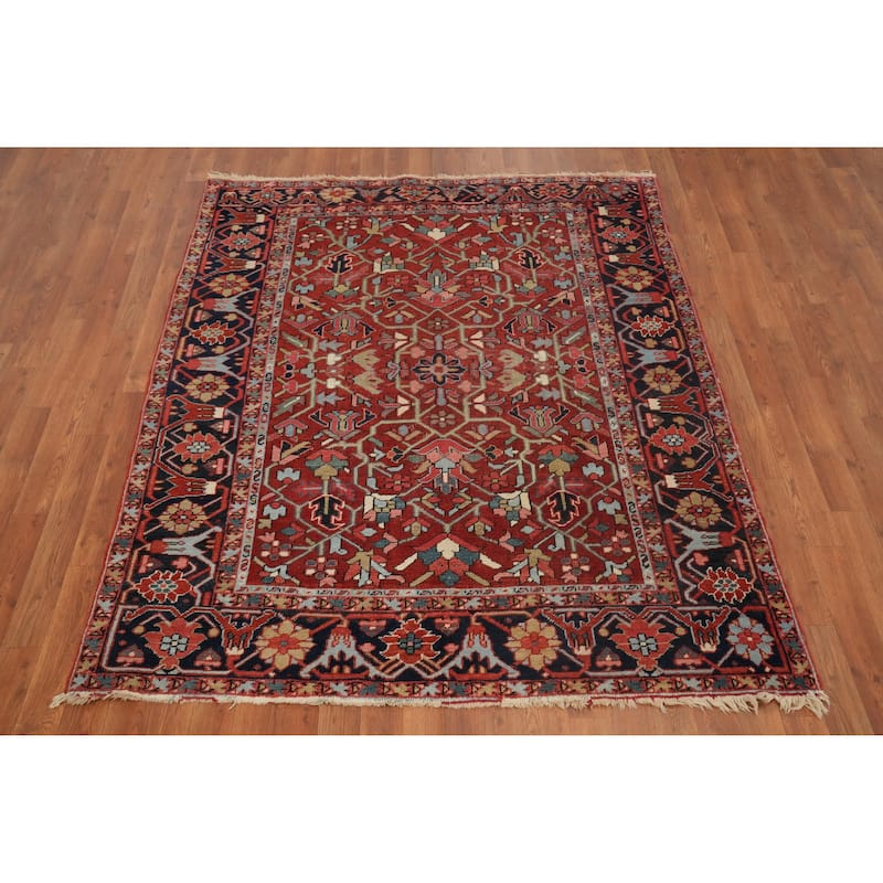 Hand Knotted Oriental 100% Wool Carpet Traditional Geometric Oranges & Rust Heriz (serapi) Area Rug - 6' 3'' X 5' 0''