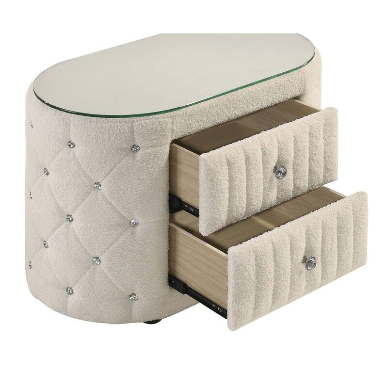 Santiago Ivory 2-drawer Upholstered Nightstand Bedside Table