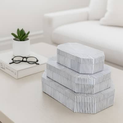 Resin Wood Decorative Box Striped Home Office (Set of 3) - 3/4" Black - 12" x 8" x 4"