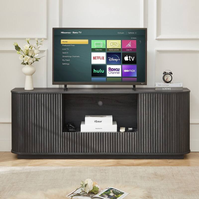 Sideboard Storage Cabinet TV Stand with wave pattern Buffet Cabinet Wooden Vertical Striped Cabinet
