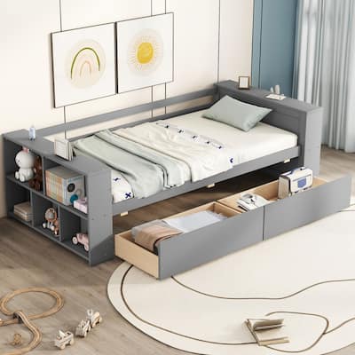 Double sofa bed with shelves and drawers
