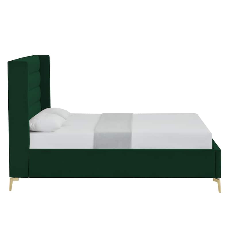 HomeRoots Green Velvet Upholstered Full Bed Frame