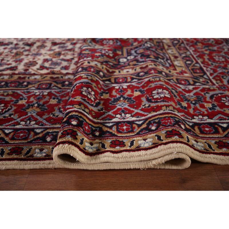 Ivory & Red Floral Kashan Turkish Area Rug Machine Made Carpet - 9'8" x 13'0"