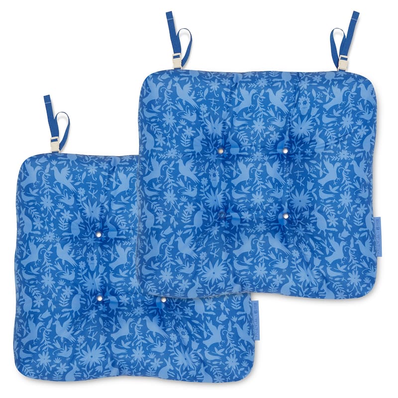 Frida Kahlo + Classic Accessories Patio Seat Cushions, 2-Pack, 19 Inch - Animalitos Azules