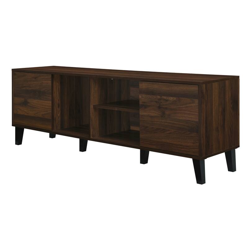 Roomfitters Mid Century TV Stand with 2 Cabinets, Console for 70" TVs, Entertainment Center for Living Room, Dark Brown