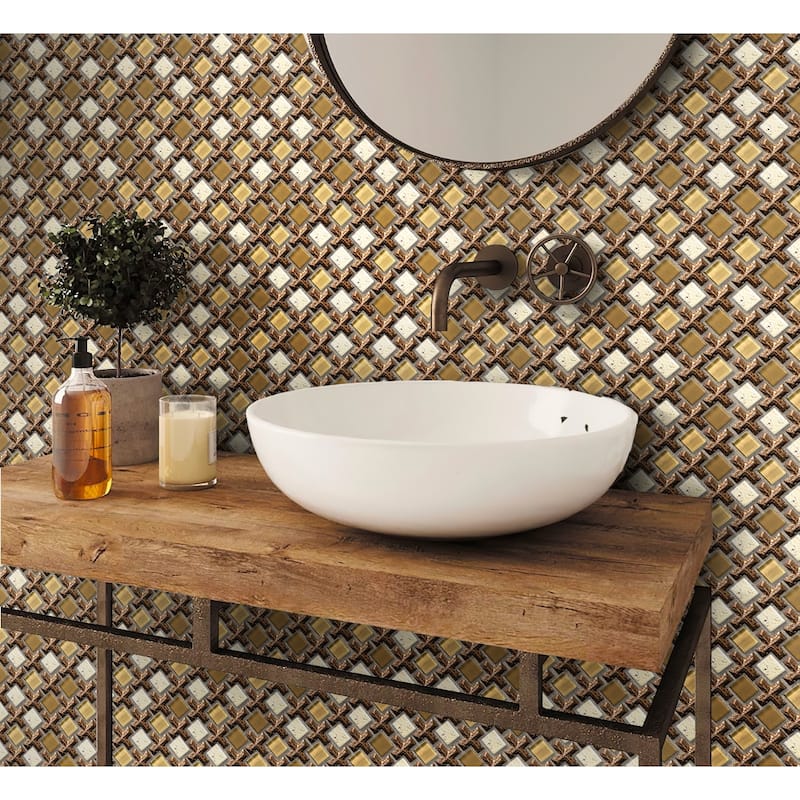 Apollo tile 11" x 11" Nirvana Polished Matte Textured Brown Glass Resin Stone Tile (4.2 sq ft/case) - 5 Pack