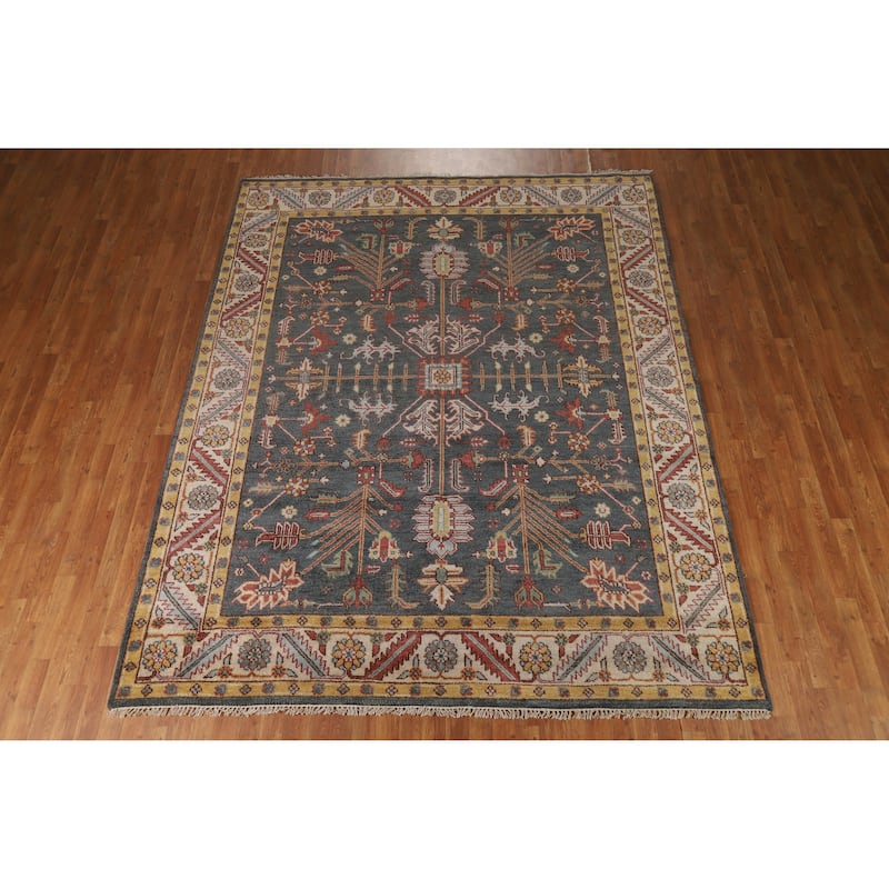 Oushak Indian Area Rug Handmade Grey Wool Carpet - 7'11" x 10'0"