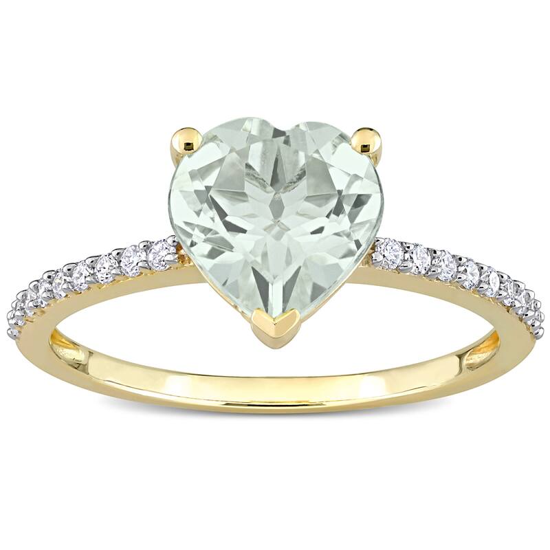 Miadora Heart-Cut Green Amethyst and 1/6ct TDW Diamond Ring in 14k Yellow Gold