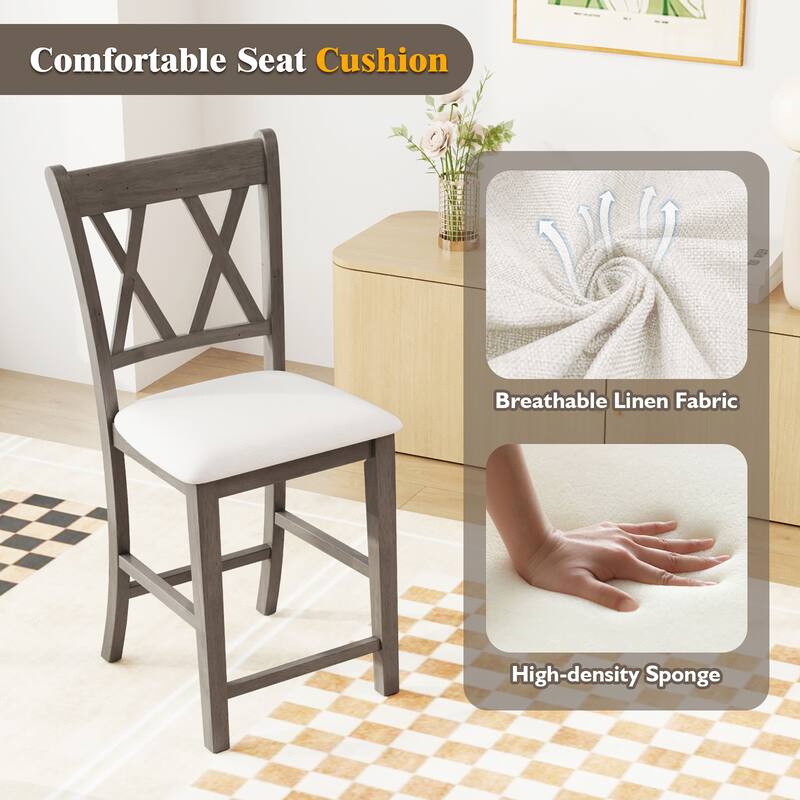 Gymax 4PCS Bar Stools 24''Counter Height Stools w/ Linen Fabric