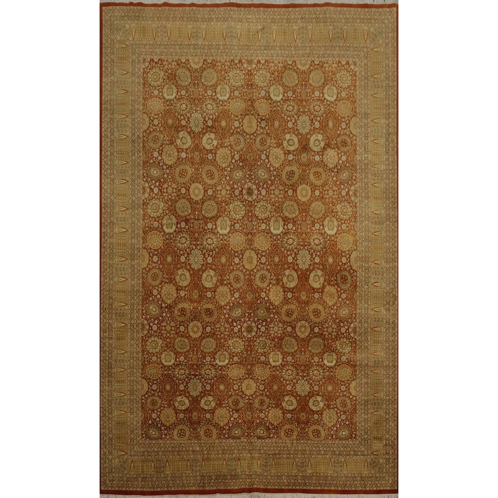 Hand Knotted Oriental 100% Wool Carpet Traditional All-Over Oranges & Rust Tabriz Area Rug - 14' 3'' X 10' 1''