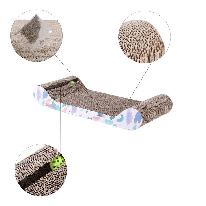 Rini 23.75" Modern Cardboard Lounge Bed Cat Scratcher with Built-In Bell Toys and Catnip