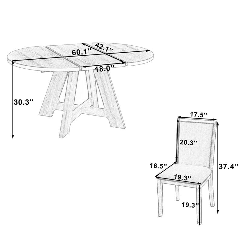Roomfitters 5-Piece Extendable Round Dining Table Set with Removable Leaf and 4 Upholstered Chairs