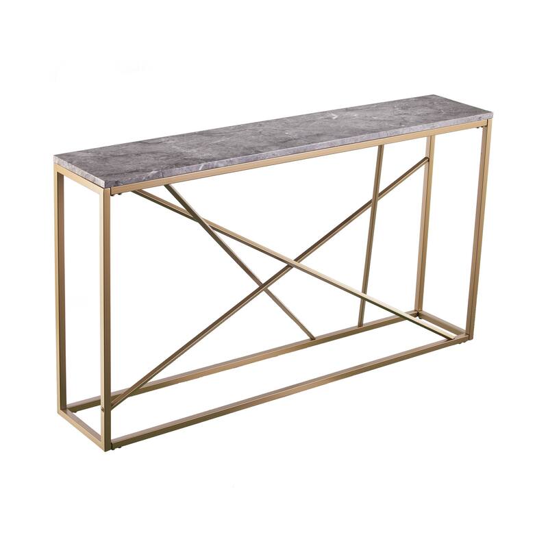 Faux Marble Rectangular Console Table with Gold - 52” L x 10” W x 29” H - Grey-Gold