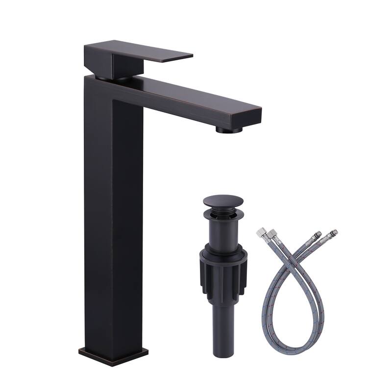 WOWOW Single Handle Single Hole High Arc Bathroom Vessel Faucet - Oil Rubbed Bronze