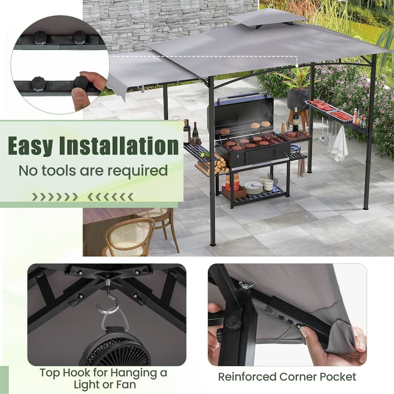 Gymax 11 x 5 FT Grill BBQ Gazebo w/ Side Awning Double-Tiered Top 2