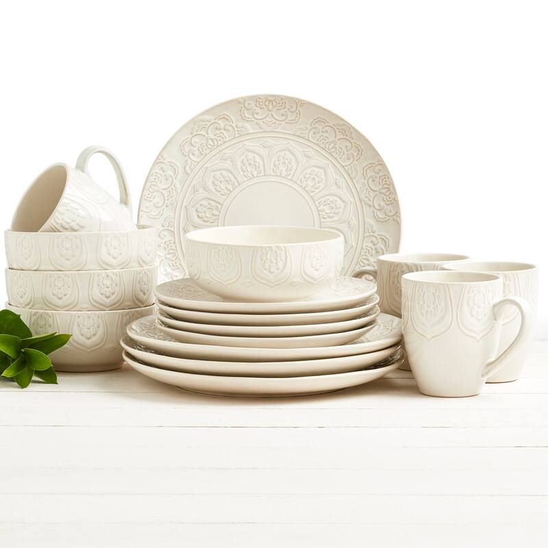 Tabletops Gallery 16pc Brielle Dinnerware Set - Embossed - Off-White - 16 Piece