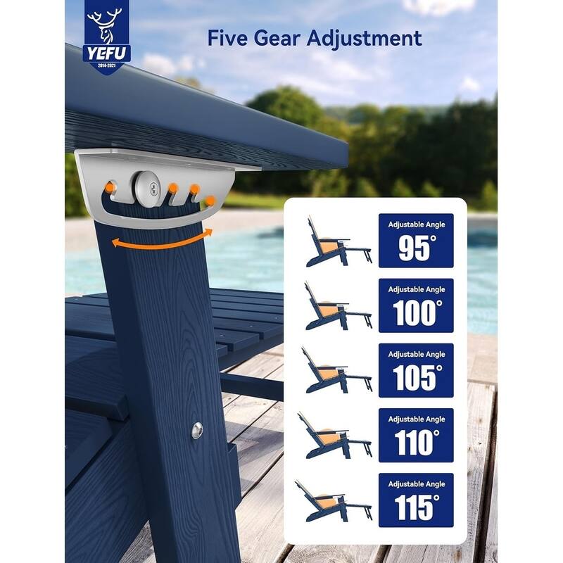 WINSOON All Weather HIPS Folding Adirondack Chair 5-Gear Adjustable Backrest Chairs with Retractable Ottoman Set of 4