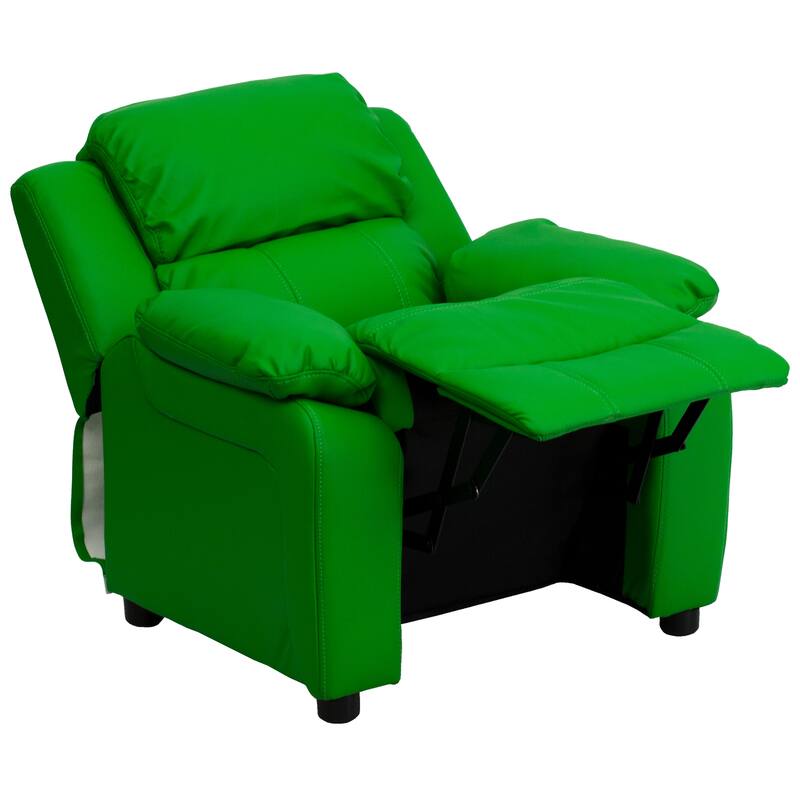 Deluxe Padded Contemporary Kids Recliner with Storage Arms
