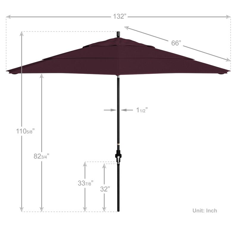 California Umbrella 11' Rd Golden State Series Patio Umbrella Black Aluminum Frame Crank Lift Collar Tilt Pacifica