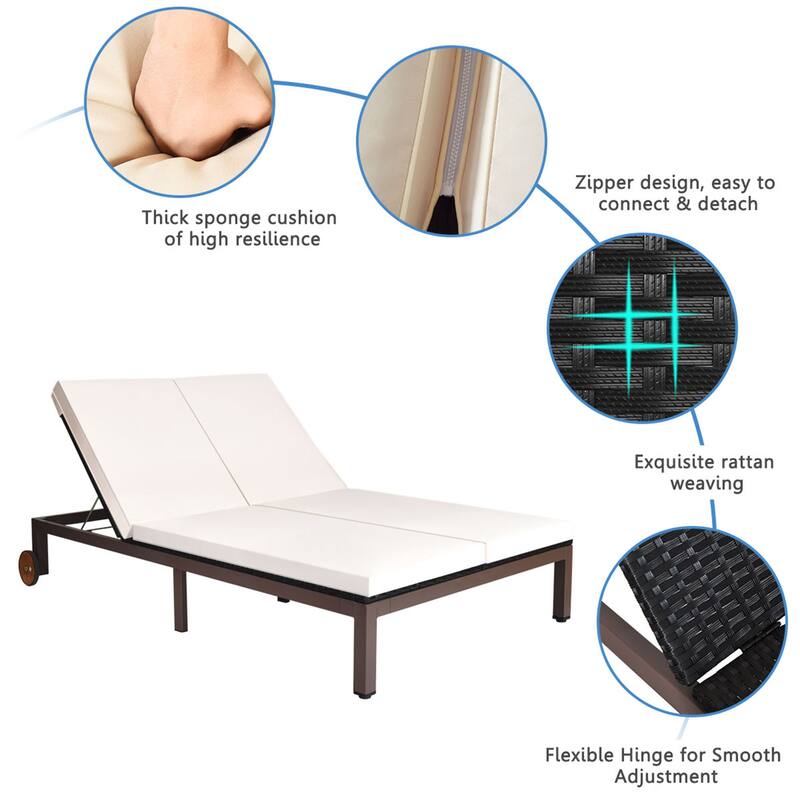 Gymax Adjustable Patio Rattan 2 Person Recliner Lounge Chair w/