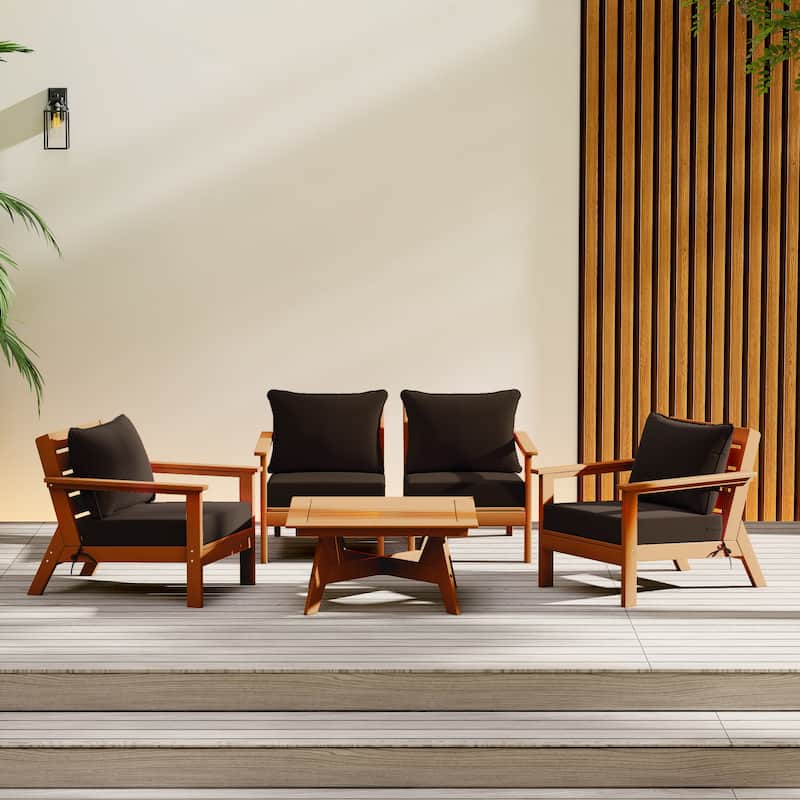 Birchwood All Weather HDPE Outdoor Patio Teak Deep Seating Conversation Set (5-Piece Set) - Teak/Brown