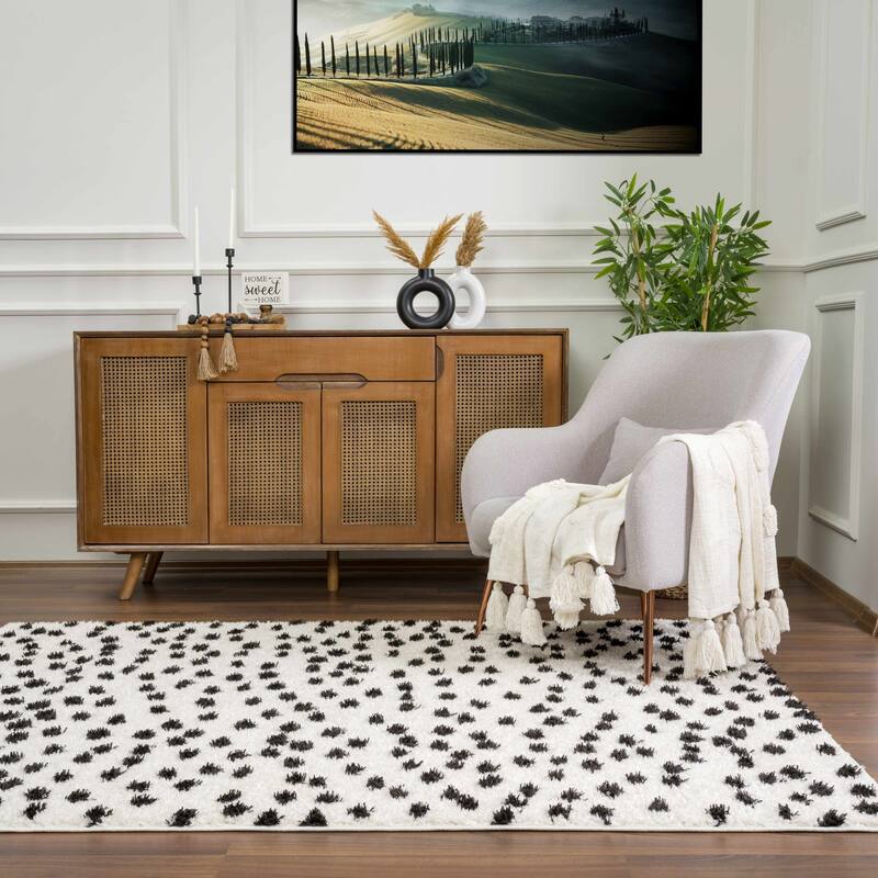 Hauteloom Cansu Living Room, Bedroom Area Rug - Contemporary - Plush Pile - Black - 2' x 3'