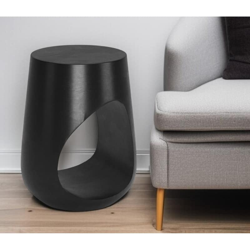 HomeRoots 18" Black Solid Wood Round Mod Geo End Table - 15 in. x 17.7 in. x 13 in. - Black - Wood