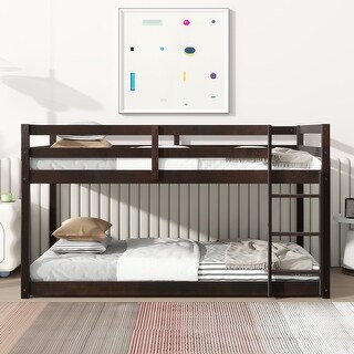 Elegant Twin over Twin Wooden Bunk Kids Bed with Ladder and Safety Guardrail,Storage Space
