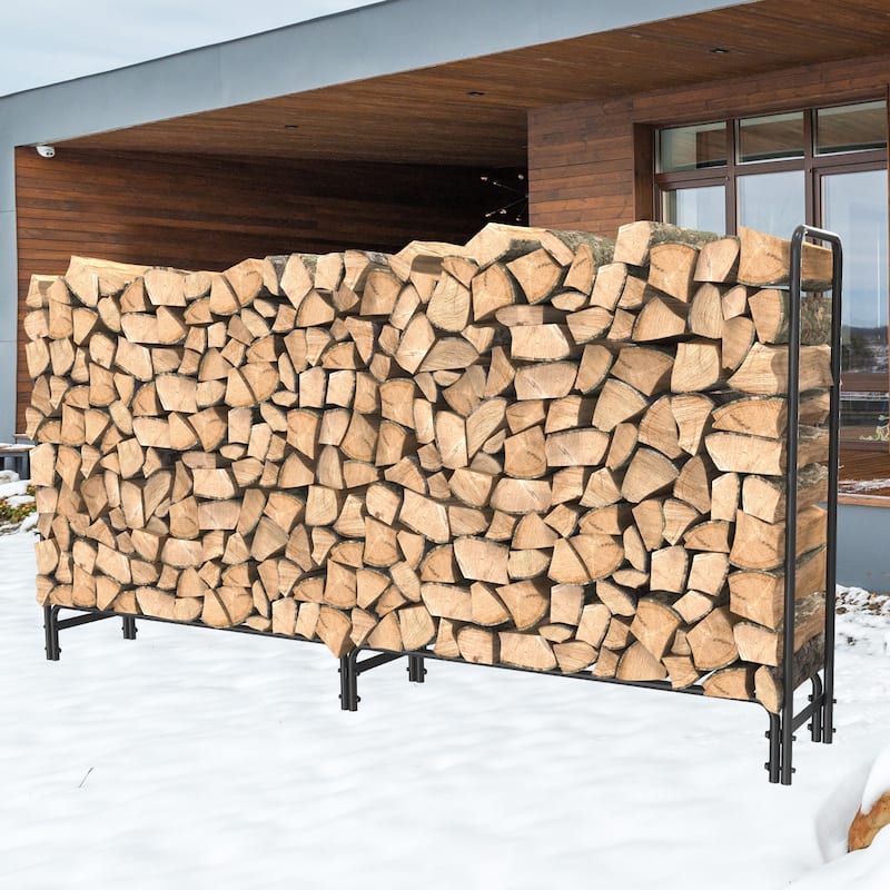 UNHO 8 Ft Firewood Rack Fireplace Metal Log Rack