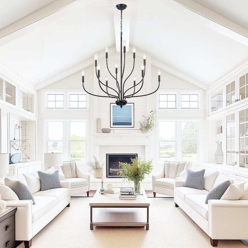 12 - Light Candle Style Chandelier ,Classic Farmhouse Chandelier with Lotus Shaped for Kitchen Island Living Dining Room