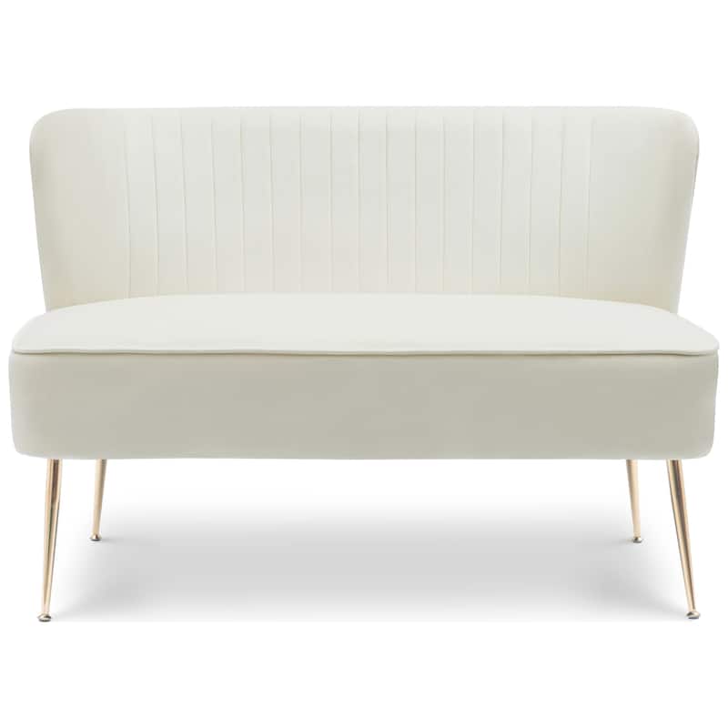 Farrah Upholstered Velvet Polyester 46" Wide Loveseat - Armless/ Scalloped Back