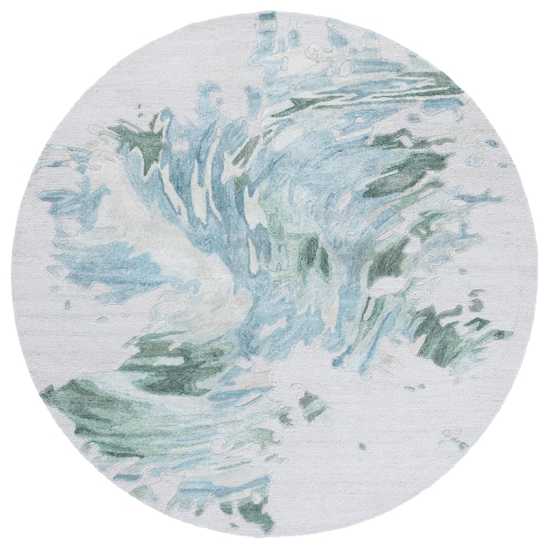 SAFAVIEH Handmade Fifth Avenue Anneros Mid-Century Modern Wool Rug - 6' Round - Grey/Light Blue