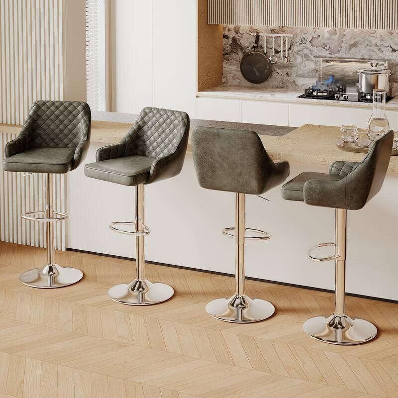 Javlergo 4-Pack Adjustable Bar Stools 24.4" to 32.7" Height Range with Footrest & Diamond Quilted Half-Back Counter Stools Set