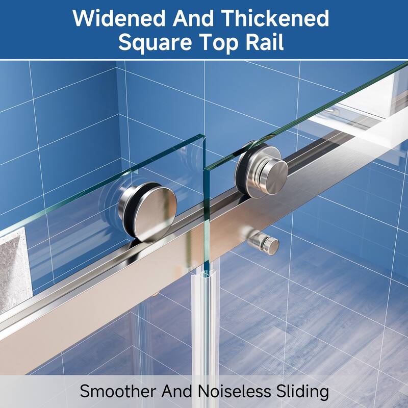 59 in. W x 72 in. H Sliding Frameless Shower Door with Tempered Glass - 59" x 72"