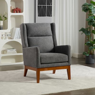 Mid-Century Modern Accent Chair,Upholstered Armchair with Rectangular Armrests,High Back and Wooden Legs