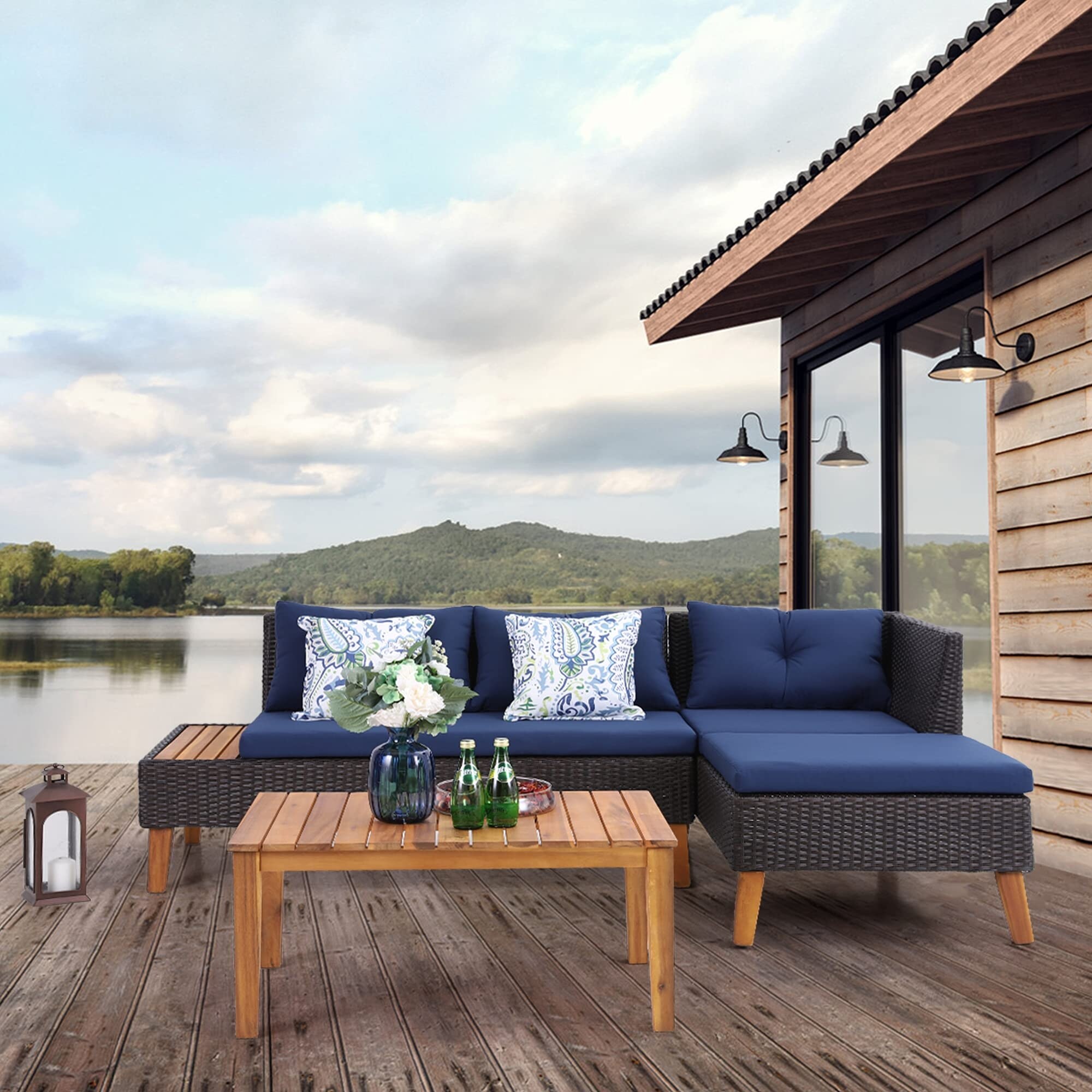 Phi villa 3 piece online rattan sofa set
