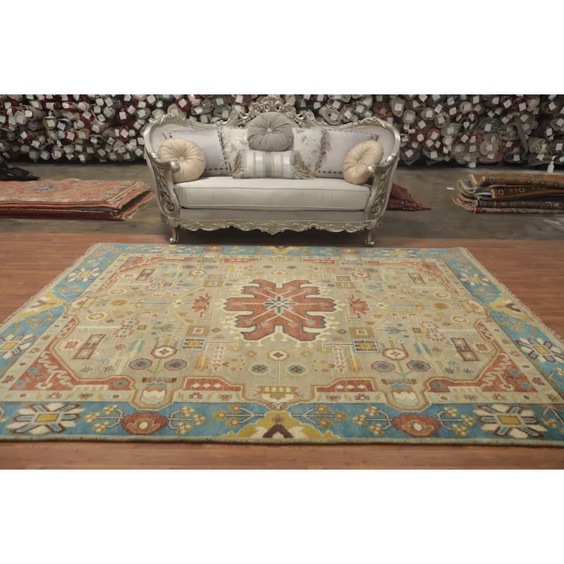 Hand-knotted Traditional Wool Brown Geometric Oriental Area Rug - 9' 11'' X 7' 10''