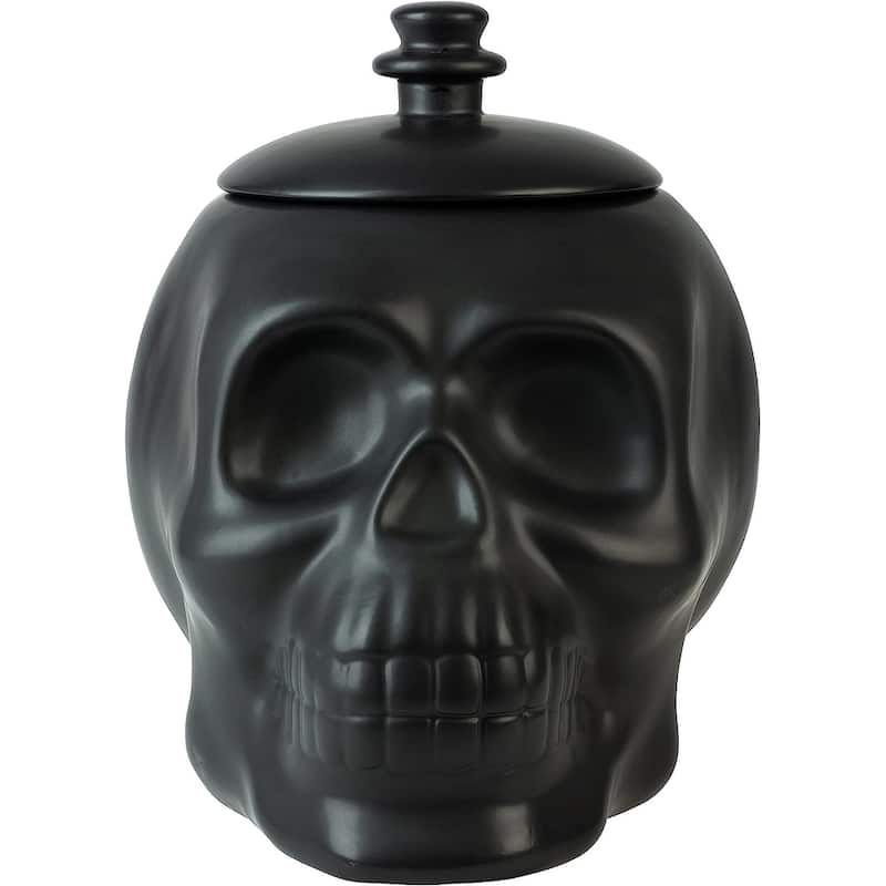 Matte Black Ceramic Skull Cookie Jar
