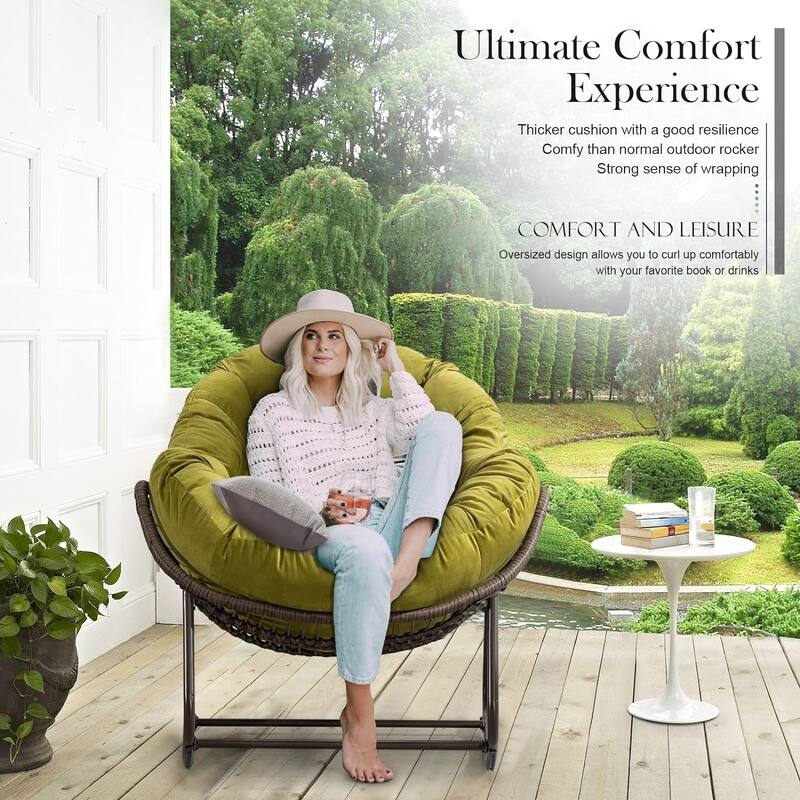 Outdoor Rattan Rocker Recliner Chair With Polyester Padded Cushion