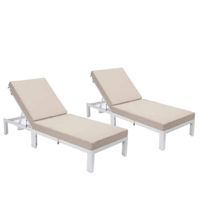 LeisureMod Chelsea White Aluminum Chaise Lounge Chair With Cushions Set of 2