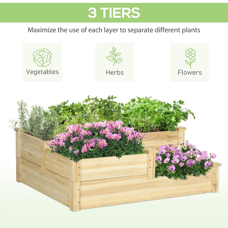 3 Tier Raised Garden Bed, Outdoor Planter Box, Wooden Garden Box with Open Bottom,42.5" x 34.75" x 14.25"