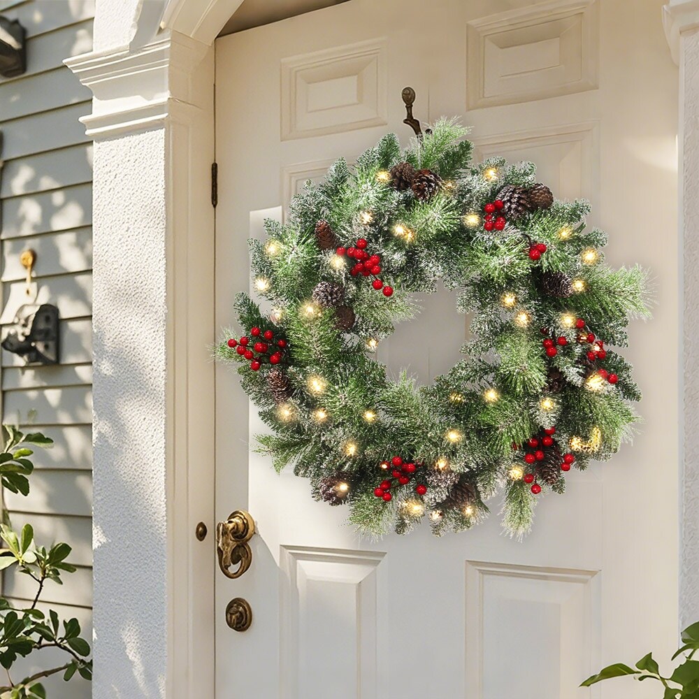 Maypex 24'' Lighted Faux Christmas Wreath - Green - 24.00