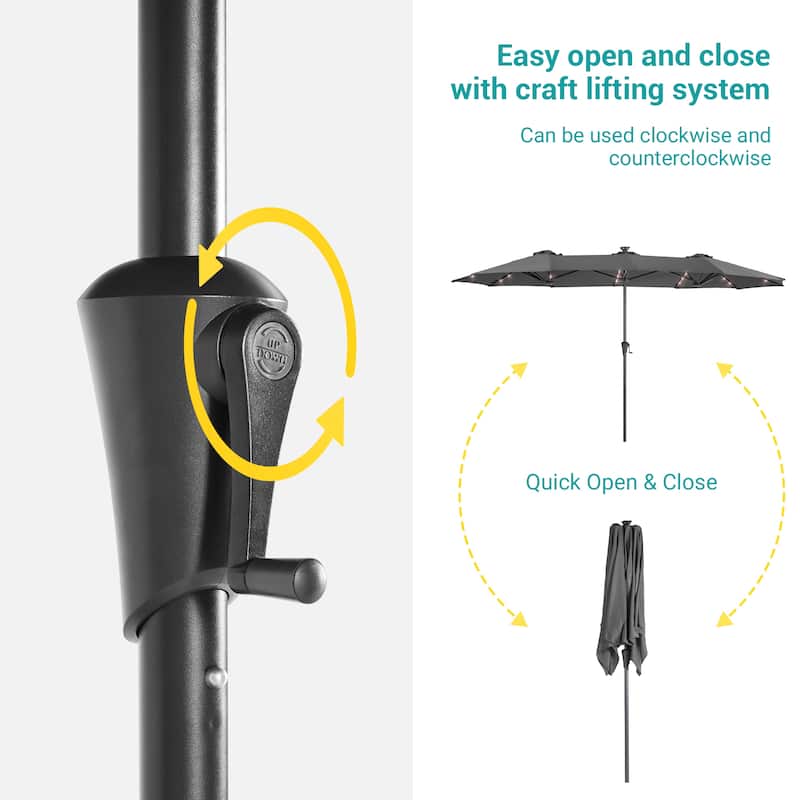BONOSUKI 13 x 7.2ft Solar-Powered LED Double-Sided Patio Umbrella with Large Canopy Outdoor Table Umbrella for Garden, Navy Blue