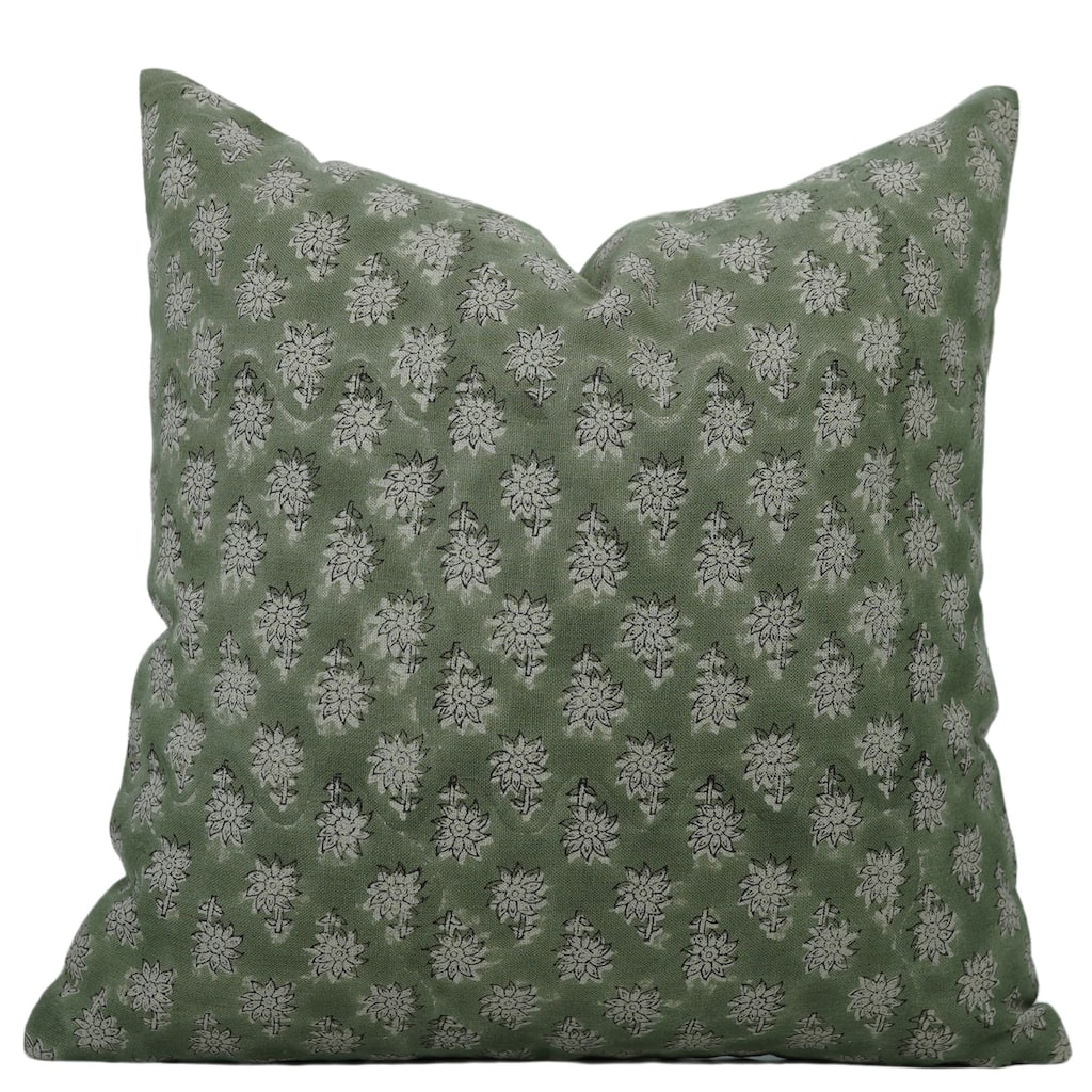 Linen Bohemian Block print pillow Cover Jasmine
