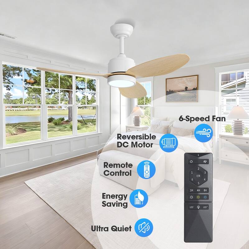 MLiAN 42 in 3 ABS Blades Indoor and Outdoor Ceiling Fan with Integrated LED and Remote Downrod