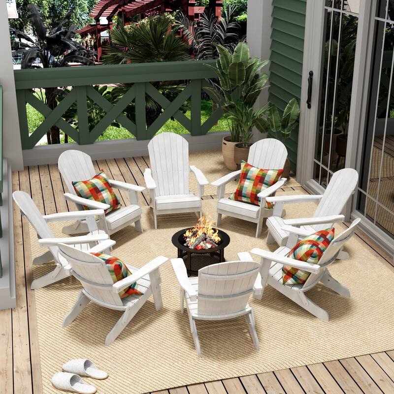 Vineyard HIPS Outdoor Folding Eco-Friendly All Weather Seashell Adirondack Chairs (8-Piece Conversation Set)